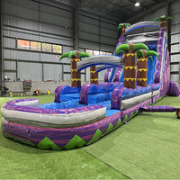 Toboggan aquatique gonflable commercial de 45 pieds de long, double piste, grand toboggan aquatique gonflable pour adultes