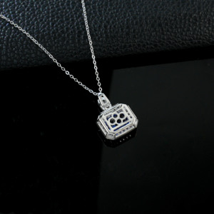 925 silver emerald cut sapphire pendant vintage collarbone chain - Product Image 5