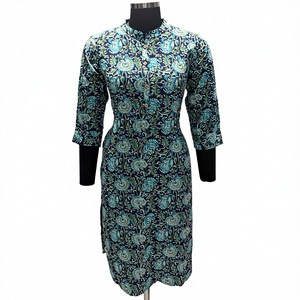 Tunique ethnique Kurta pour Diwali, imprimé floral, en coton, style simple, coupe droite, pour adultes, tenue de festival indienne vibrante C6 - Product Image 1