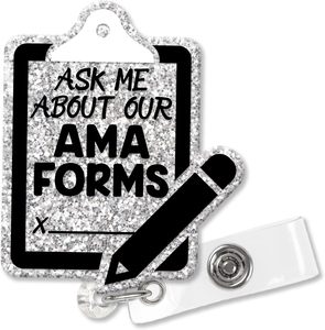 Chiedetemi delle nostre forme di AMA graziose bobine con distintivo retrattile medicale Glitter argento - Product Image 1