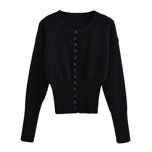 Chique Y2K slim fit gebreide crop top dames streetwear sexy ronde kraag lange mouw <span class=keywords><strong>blouse</strong></span> met knopen trendy herfstoutfits - Product Image 4