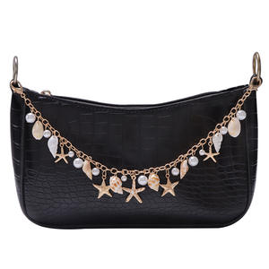 Bolso de Mano Bohemio con Forma de Media Luna, Adorno de Estrella de Mar y Concha, Estilo Marino, Accesorio para Mujer - Product Image 1