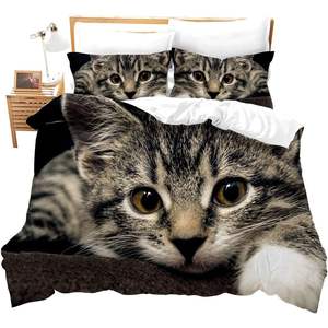 Ensemble de couette de luxe 3 pièces pour chats, imprimé en 3D, motif animaux, ensemble complet de literie avec drap housse, ensembles de couette quantité minimale de commande 1 - Product Image 1