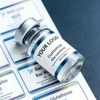 Étiquettes en vinyle à forte adhérence pour l'industrie des suppléments de peptides en poudre, marque privée, 3 ml, 5 ml, 10 ml