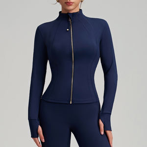 Giacca da palestra da donna con cerniera dorata, colletto alto senza cuciture, tinta unita, ad asciugatura rapida, a maniche lunghe, per corsa e yoga - Spedizione da magazzino USA - Product Image 2