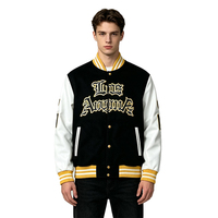 Veste universitaire personnalisée pour homme en coton avec manches en similicuir, broderie, style Letterman, noir et jaune, streetwear, vêtement d'extérieur