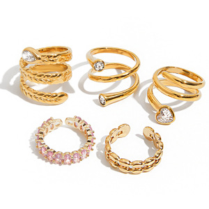 <b>Crystal</b> <b>Rings</b> Set For Women Gold Tone With Zircon Stones Heart Snake Design Everyday Wear Jewelry - Product Image 1