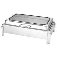 Grand réchaud alimentaire rectangulaire isolé en argent, vitrine de présentation, acier inoxydable, buffet commercial, restauration