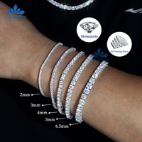 Kalung Rantai Tennis Berlian Moissanite Klasik 2/3/4mm, Perhiasan Emas Grosir Perak Sterling 925 Bertabur Kristal