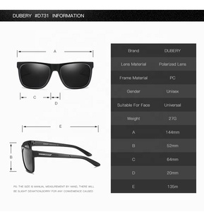 DUBERY 2025 Nouvel arrivage de lunettes de créateur Meilleures ventes de lunettes de soleil noires Lunettes de soleil PC classiques carrées surdimensionnées bleu rouge jaune - Product Image 4