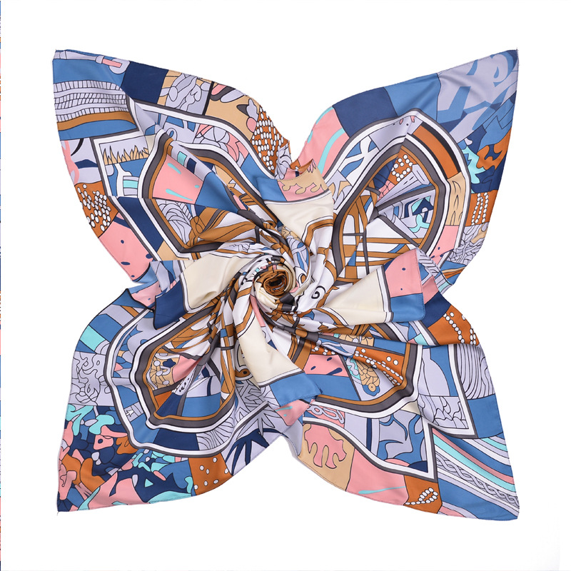 Модный естественный дизайн с новейшим тканевым саржевым шелковым шарфом 130x130 см Блестящий шелковый шарф для волос