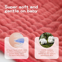 Lingette en mousseline 6 couches de gaze de coton lavable en machine 25x25cm pour bébé, certifiée CPC REACH OEKO-TEX, disponible en OEM ODM, marque privée, vente en gros