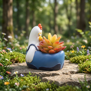 Roogo Pot à succulentes en résine fait main, design minimaliste et mignon, en forme de baignoire et de poulet, avec trou de drainage personnalisé, pour <span class=keywords><strong>jardin</strong></span> et ferme - Product Image 1