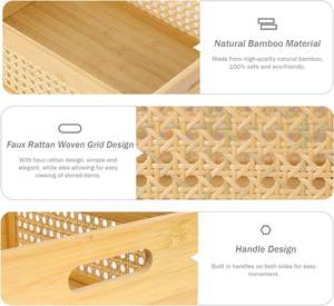 Caixa de armazenamento de vime com moldura de bambu natural, caixa de armazenamento de vime com alça, gaveta e escritório, decoração de mesa, armário de lavanderia, caixa de prateleira - Product Image 3