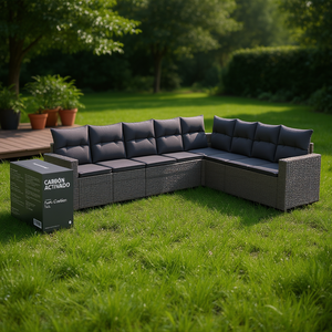 Ensemble de canapés de jardin gris foncé en rotin PE d'extérieur avec coussins en mousse haute densité, design contemporain - Product Image 2