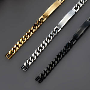 Pulsera y brazalete de moda para hombre de acero inoxidable 316L antideslustre, chapado en oro de 14K y 18K, espacios en blanco grabables para pulseras de hombre - Product Image 3