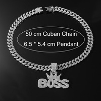 Collier chaîne cubaine 13 mm en alliage avec pendentif couronne bling hip-hop et diamants, bijoux pour hommes hipster, vente en gros