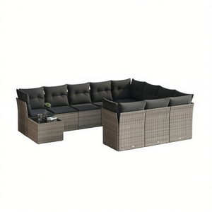 Conjunto de Sofá de Jardín de Ratán Gris con Estructura de Acero, 6 Plazas, Muebles de Exterior de Diseño Contemporáneo - Product Image 1
