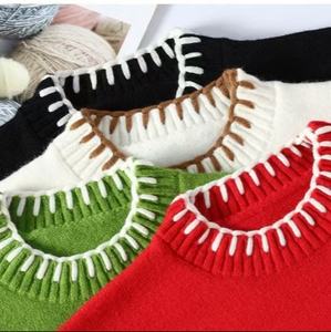 2025 gran oferta prendas de punto Color bloque letra patrón diseño suéter hombres moda cuello redondo manga larga sudadera - Product Image 6