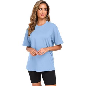 Camiseta de algodón extragrande para mujer, cuello redondo, manga corta, hombros caídos, corte holgado, informal, transpirable, tela jersey - Product Image 2