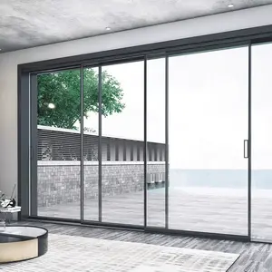 Energy Efficient French Aluminum Alloy Frame Glass For Sale Security Tempered Black Sliding Patio Doors