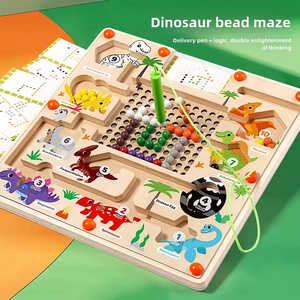Gioco da Tavolo Educativo Montessori in Legno per Bambini, Tema Dinosauri, Labirinto Magnetico con Numeri Colorati, Regalo Educativo per <span class=keywords><strong>2</strong></span>-4 <span class=keywords><strong>Anni</strong></span> - Product Image 2