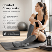 Chaussettes de compression sans couture en fibre de bambou personnalisées pour femmes, antibactériennes, déodorantes, amincissantes, respirantes, hauteur genou, à compression forte