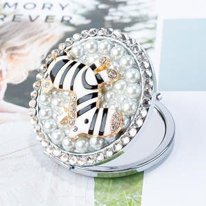 रचनात्मक धातु पोर्टेबल तह कॉस्मेटिक मिरर ज़ेबरा डिय डबल-पक्षीय छोटी छोटी जेब मेकअप सुंदरता व्यक्तिगत आवर्धक - Product Image 3