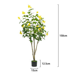 Arbre artificiel en PE réaliste de 1,5 m, fleurs jaunes en plastique, pour intérieur/extérieur, mariage, anniversaire, aménagement paysager, bonsaï - Product Image 6