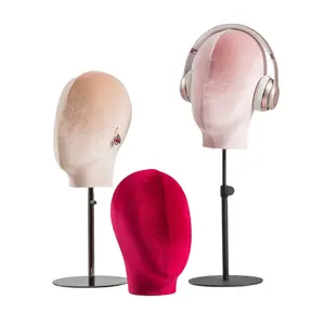 Fabric Cover Female Mannequin Head with Metal Base For Hat Wigs and Jewelry Display Window Display Props