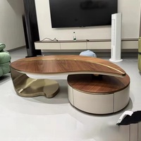 Table basse de luxe moderne couleur noyer, combinaison minimaliste pour salon, forme de feuille, pieds en acier inoxydable
