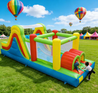 Château gonflable résidentiel, parcours d'obstacles, souffleur inclus, matériau PVC, installation facile, modèle DFRL 481, 13 personnes