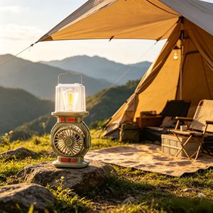 Ventilateur de camping solaire avec lumière LED, ventilateur et lampe de camping portables rechargeables 2-en-1, ventilateur solaire, lampe de camping extérieure. - Product Image 2