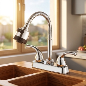 <span class=keywords><strong>Rubinetto</strong></span> da Cucina Economico con Doppia Maniglia per Acqua Calda e Fredda, con Tubo Flessibile e Beccuccio in ABS - Product Image 6