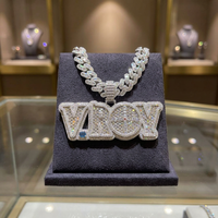 Collier pendentif unisexe en argent avec diamant de laboratoire et moissanite, breloque lettre 'VON', style hip-hop, taille baguette, plaqué rhodium