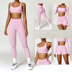 Vente en gros 4 pièces Ensemble de yoga T-shirt rembourré Soutien-gorge de course Leggings d'entraînement Shorts de sport Combinaison de sport Vêtements de sport Athlétique Ensemble d'exercice - Product Image 2