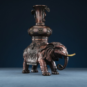 Copper <b>Elephant</b> Figurine With Vase Home Decor Feng Shui Office Decoration Handmade Metal Vase - Product Image 3