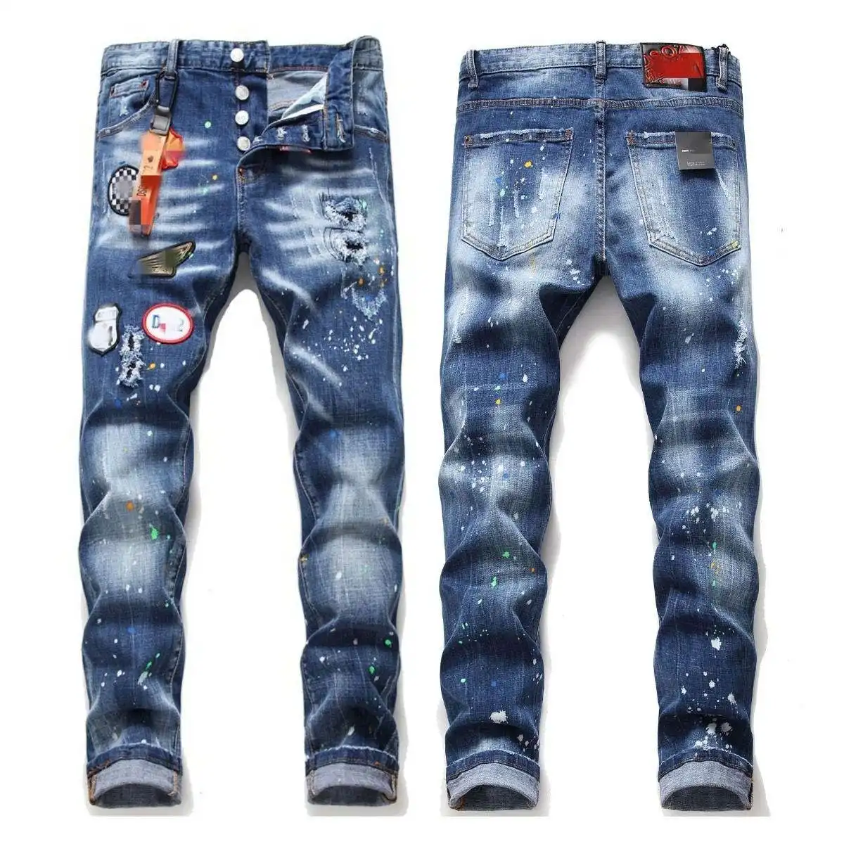 Aeedenim Fabriek Direct Groothandel Ontwerpers Pantalones Blauwe Jeans Heren Gescheurde Skinny Stretch Denim Broek Slanke Heren Jeans