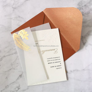 Tùy Chỉnh Dày Bông Giấy Thiệp Mời Đám Cưới Thẻ Với Lá Vàng Lá Trong Suốt Vellum Áo Khoác Màu Cam Phong Bì - Product Image 2
