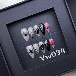 31-35 Halloween Ma Bí Ngô Handmade Press-On Móng Tay 10Pcs Dài Lời Khuyên Vuông Hạnh Nhân Stiletto Bướm Thiết Kế Keo Móng Tay Giả - Product Image 3