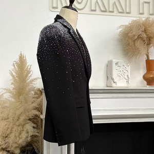 Blazer de <span class=keywords><strong>Hombre</strong></span> Personalizado con Pedrería de Alta Gama, Cuello de Solapa, Corte Regular, para Primavera y Otoño - Product Image 2