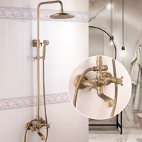 Ensemble de pommeau de douche à jet de pluie mural rétro dissimulé en laiton antique européen en céramique antique pour robinets de bain-douche pour