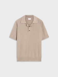 <span class=keywords><strong>Polo</strong></span> en maille tressée pour homme printemps-été, beige, coton, manches courtes, trois boutons, texture tissée, vente en gros OEM - Product Image 5