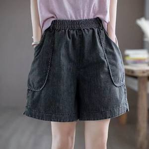 Été Nouveau Style Femmes Mode Léger Respirant Taille Haute Denim Shorts Loose Wide-leg Colored Wash - Product Image 2