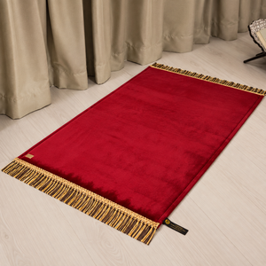 Extra <b>Large</b> Thick Modern Washable Machine Made Prayer <b>Mat</b> Premium Faux Fur Foam Cushion Anti Slip Synthetic Leather Gold Tassels - Product Image 5