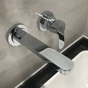 Grifo de Lavabo Moderno de Latón para Montar en la Pared con Válvula de Cerámica, Agua Fría/Caliente, Diseño Oculto, Modelo 2047400C - Product Image 2