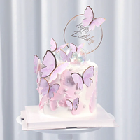 Violet rose papillon gâteau décoration joyeux anniversaire gâteau Topper peint à la main pour mariage fête d'anniversaire bébé douche