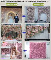 Mur de fleurs artificielles en tissu rose 5D 3D lisse, décoration de mariage, panneau de fleurs artificielles, toile de fond de mur de fleurs