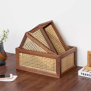 Solid Wood Rattan Desktop <b>Storage</b> <b>Basket</b> Rectangle L Eco-Friendly For Miscellaneous Items Snacks <b>Toys</b> - Product Image 2