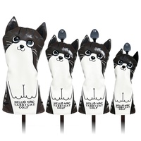Couvre-chefs de club de golf en cuir PU hybride animal de chat mignon couvre-chefs en bois de parcours de conducteur